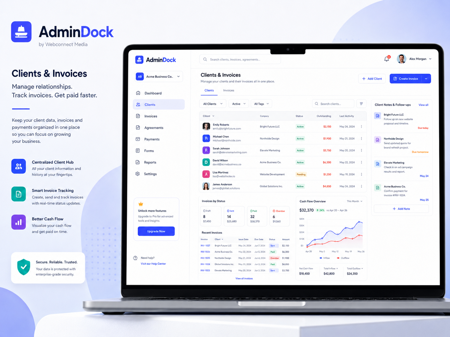 AdminDock clients and invoices