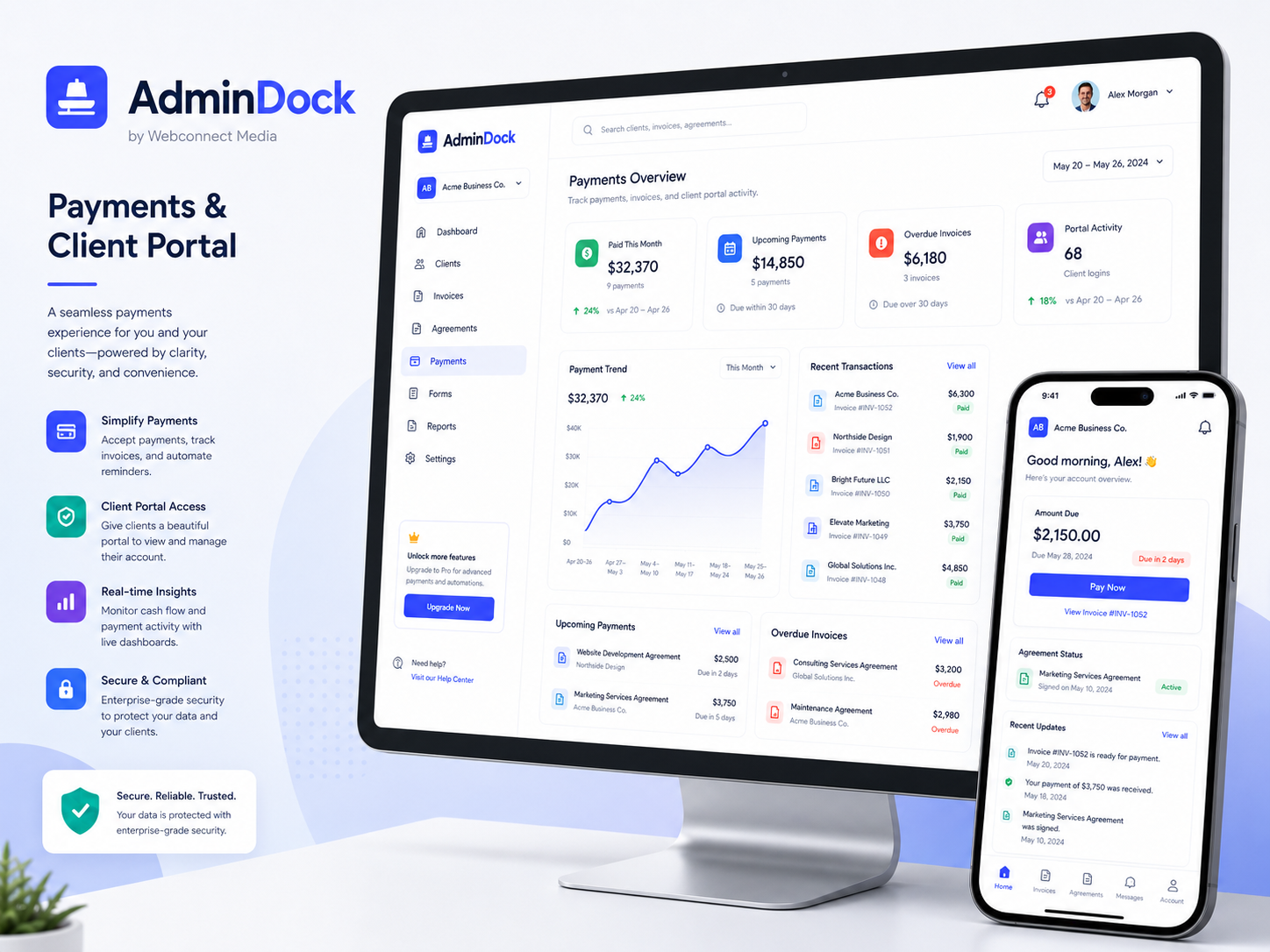 AdminDock payments and client portal